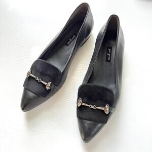 Paul Green Black Leather Suede Loafers Bit Detail Pointed Toe Flat Shoes EU 6.5